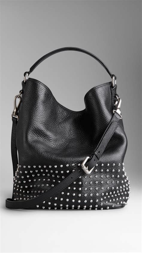 burberry black studded hobo bag|Burberry hobo bag leather.